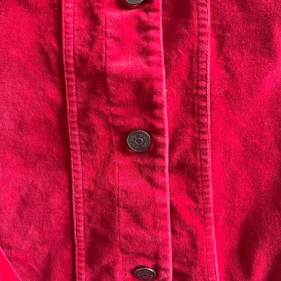 Relativity Red Velour Trucker Jacket PM Petite Medium Soft Cotton Blend - Picture 10 of 13